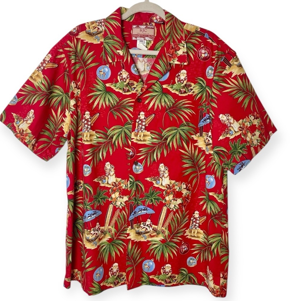 RJC men’s Christmas Hawaiian Santa Aloha made in USA button down short sleeve XL - Picture 3 of 8